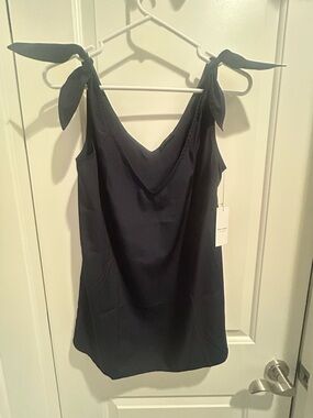 Tie-Shoulder Navy Women's Sleeveless V-Neck Top by Engle Roberts Small NWT